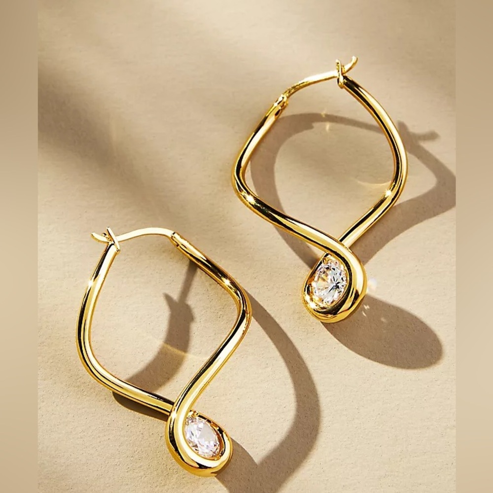 NWT Jackie Mack Gold Infinity Hoop Earrings with Crystal Accents